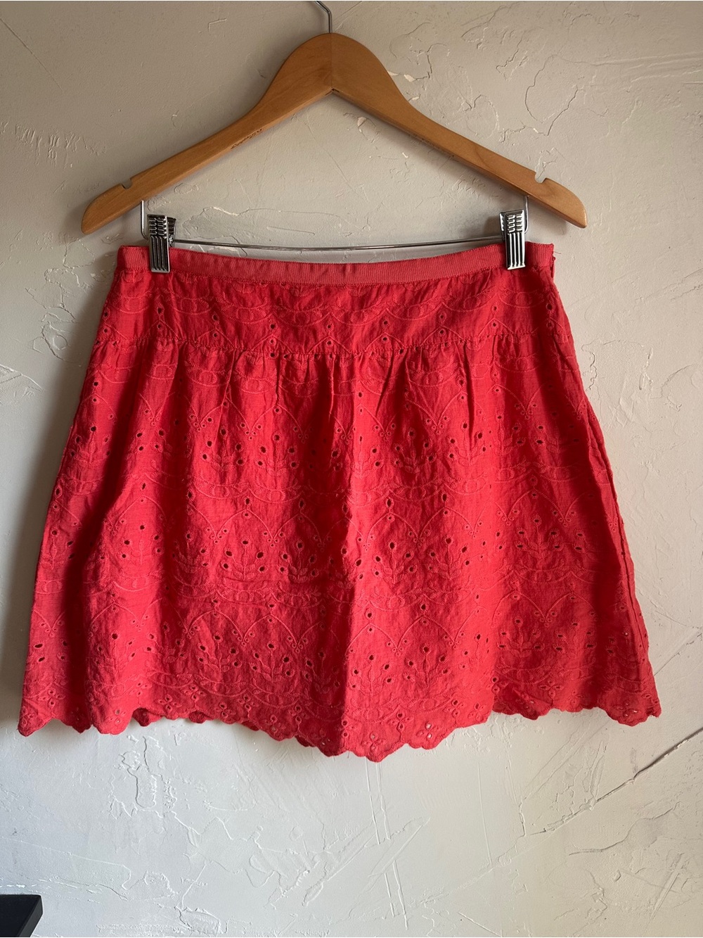 Max Studio Coral Eyelet Embroidered Mini Skirt Cotton Storybook Cottagecore Boho